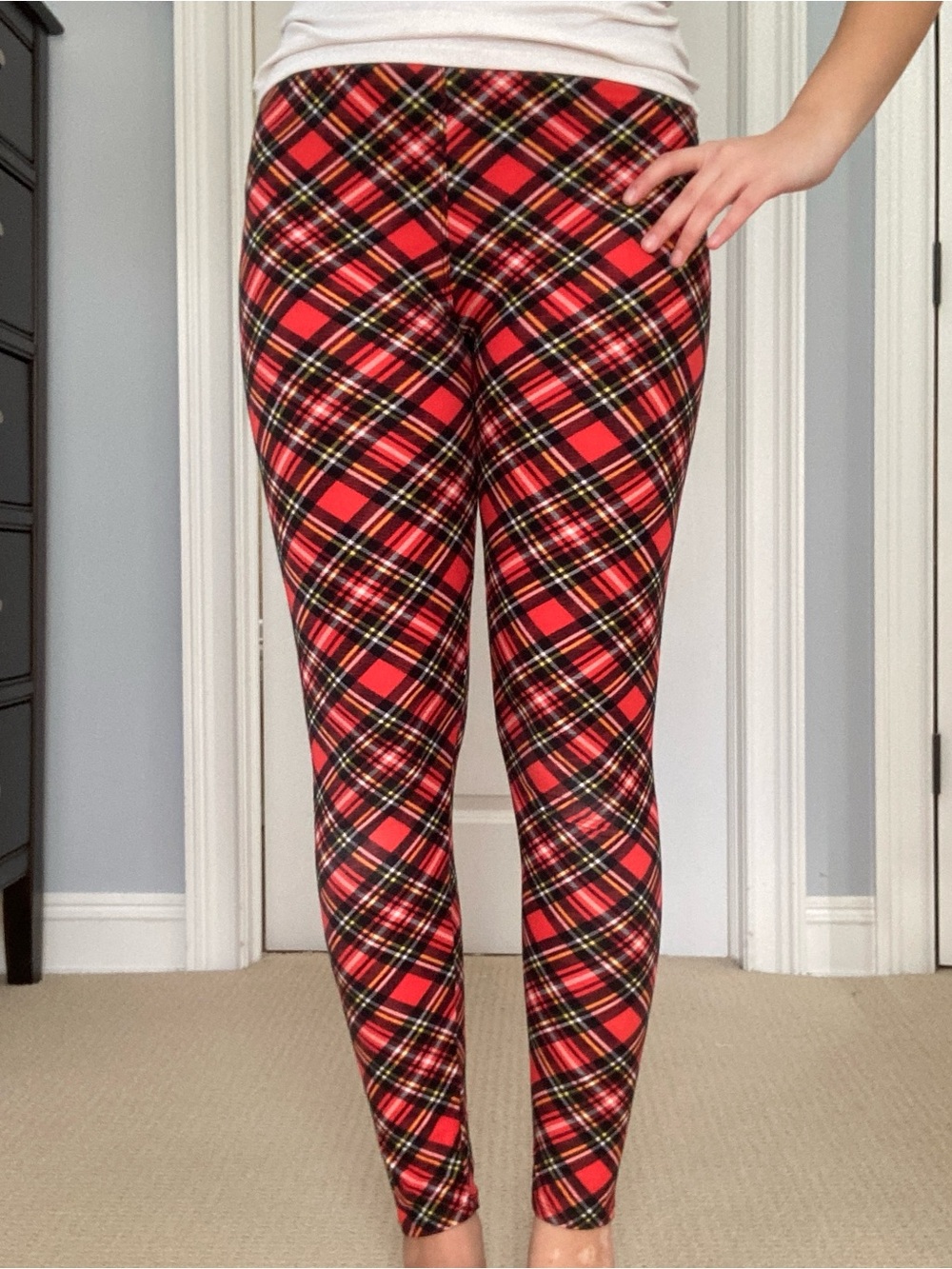 Red Plaid Stretch Leggings - One Size